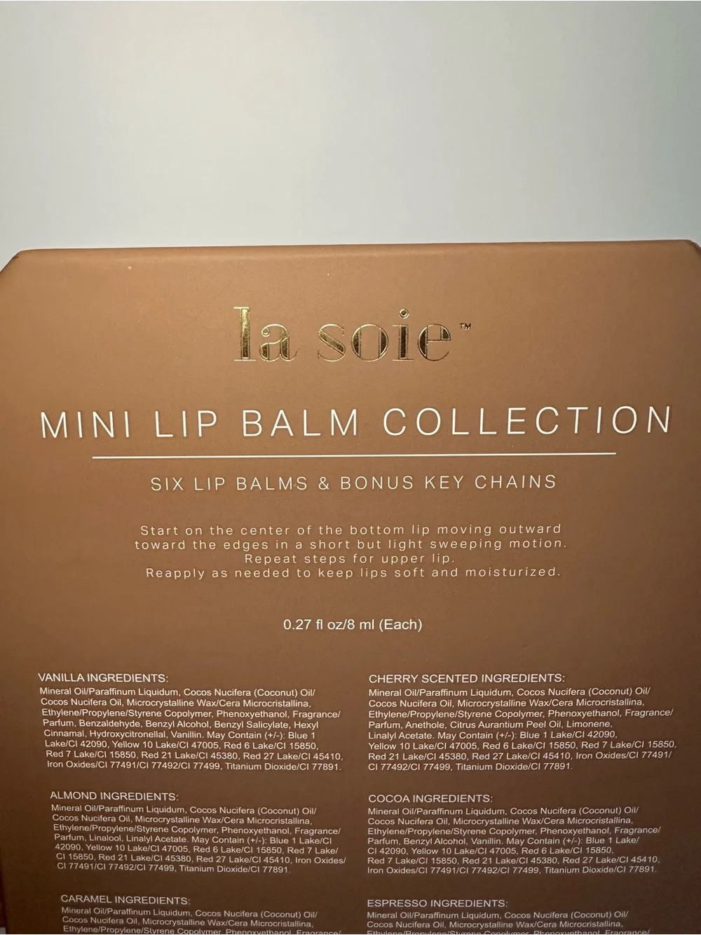 La Soie Mini Lip Balm Collection 6 Piece Tinted Lip Balms w/ Keychains - New